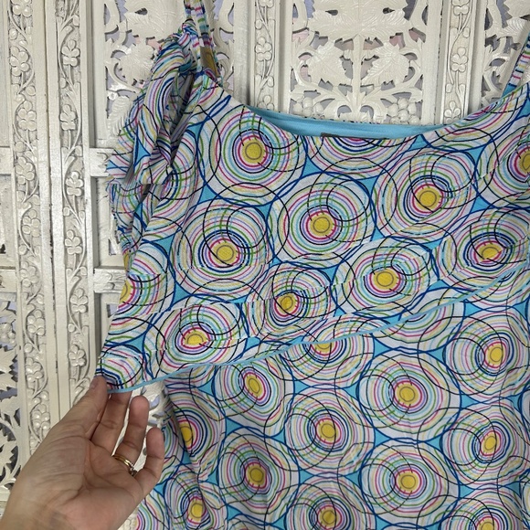 Vtg Y2K Retro Colorful Sheer Mesh Asymmetric Flowy Tank Top Sz Large - Picture 4 of 8